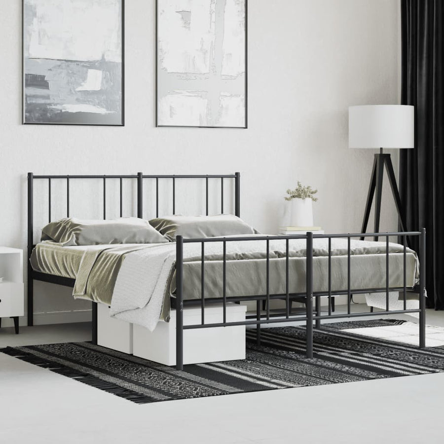Bedframe Met Hoofd- En Voeteneinde Metaal 120 x 190 cm Zwart met hoofdbord & voetbord