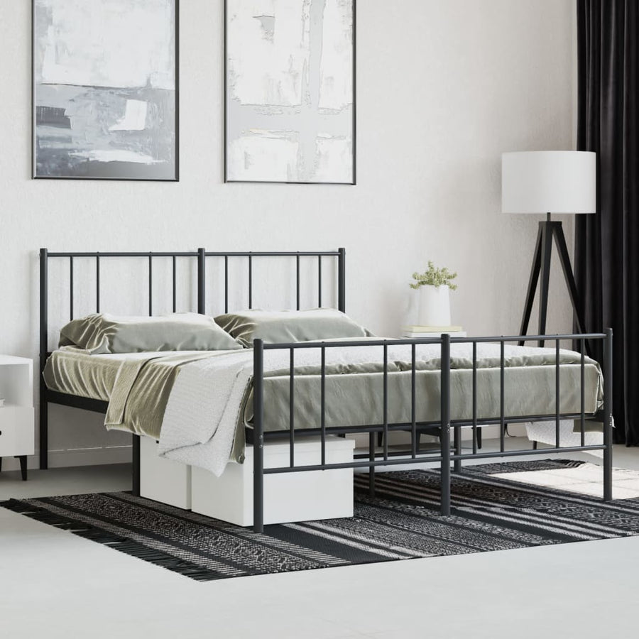 Bedframe Met Hoofd- En Voeteneinde Metaal 120 x 200 cm Zwart met hoofdbord & voetbord