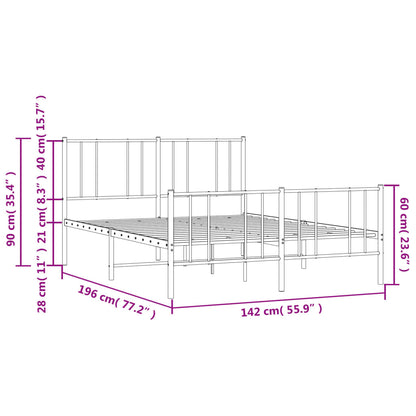 Bedframe Met Hoofd- En Voeteneinde Metaal 135 x 190 cm Zwart met hoofdbord & voetbord