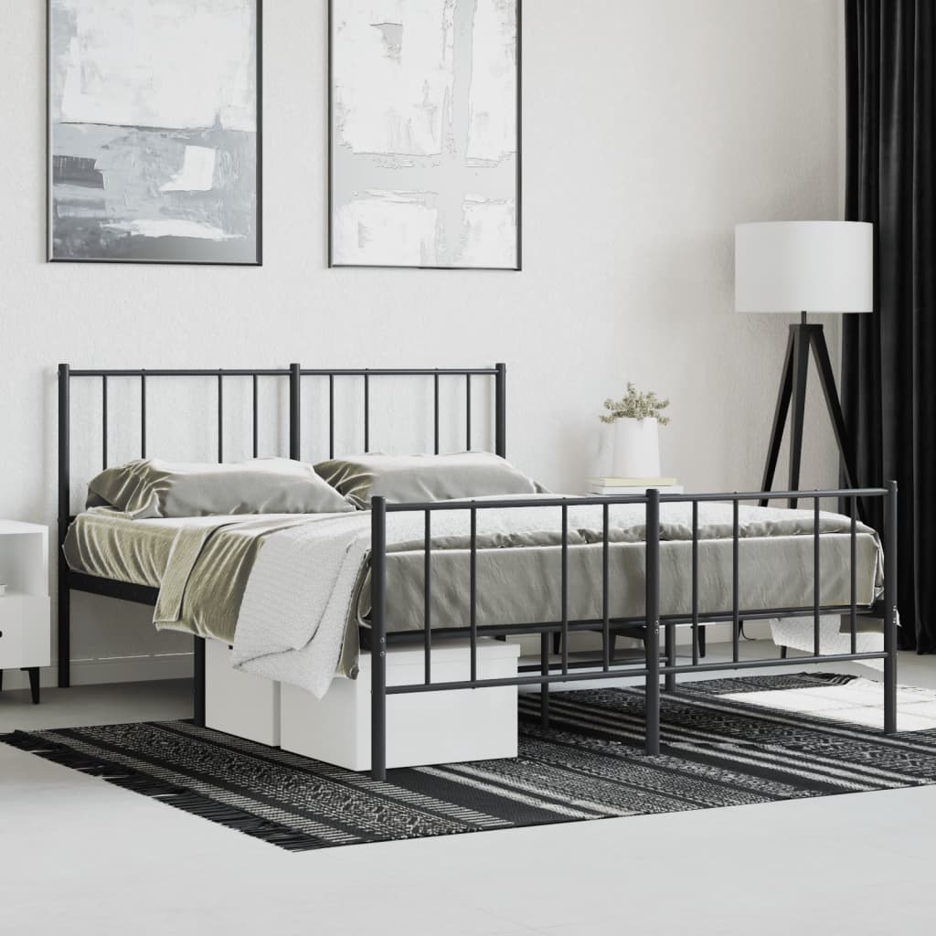 Bedframe Met Hoofd- En Voeteneinde Metaal 140 x 190 cm Zwart met hoofdbord & voetbord