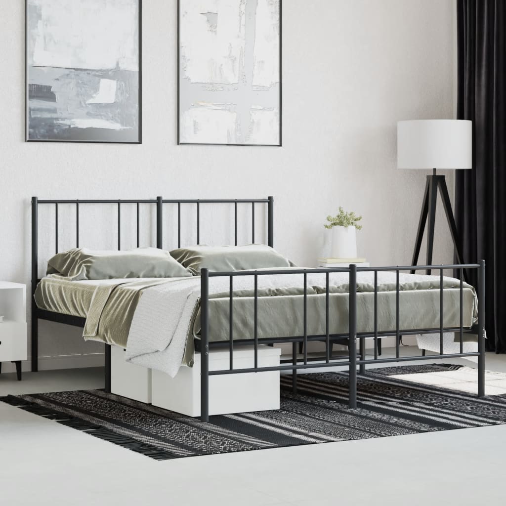 Bedframe Met Hoofd- En Voeteneinde Metaal 150 x 200 cm Zwart met hoofdbord & voetbord