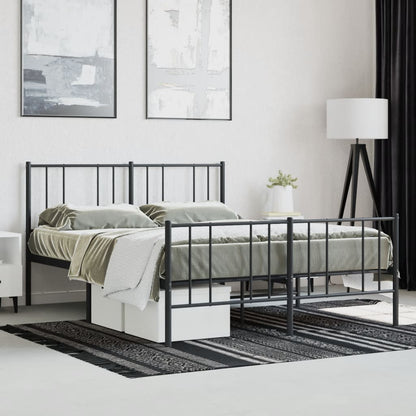 Bedframe Met Hoofd- En Voeteneinde Metaal 150 x 200 cm Zwart met hoofdbord & voetbord