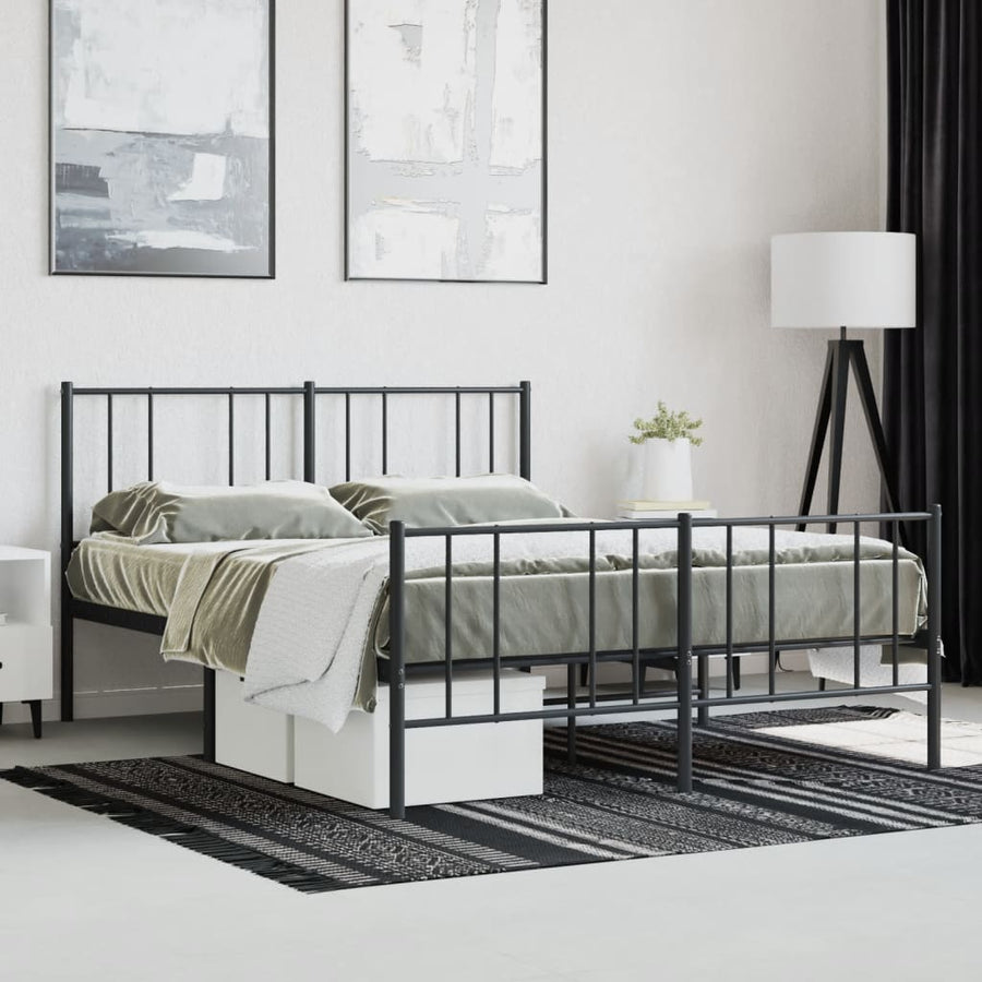 Bedframe Met Hoofd- En Voeteneinde Metaal 150 x 200 cm Zwart met hoofdbord & voetbord