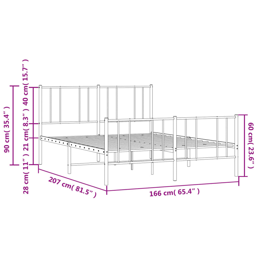 Bedframe Met Hoofd- En Voeteneinde Metaal 160 x 200 cm Zwart met hoofdbord & voetbord