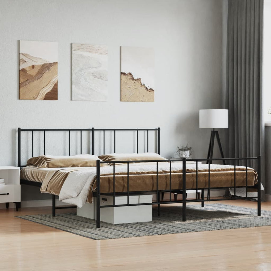 Bedframe Met Hoofd- En Voeteneinde Metaal 180 x 200 cm Zwart met hoofdbord & voetbord