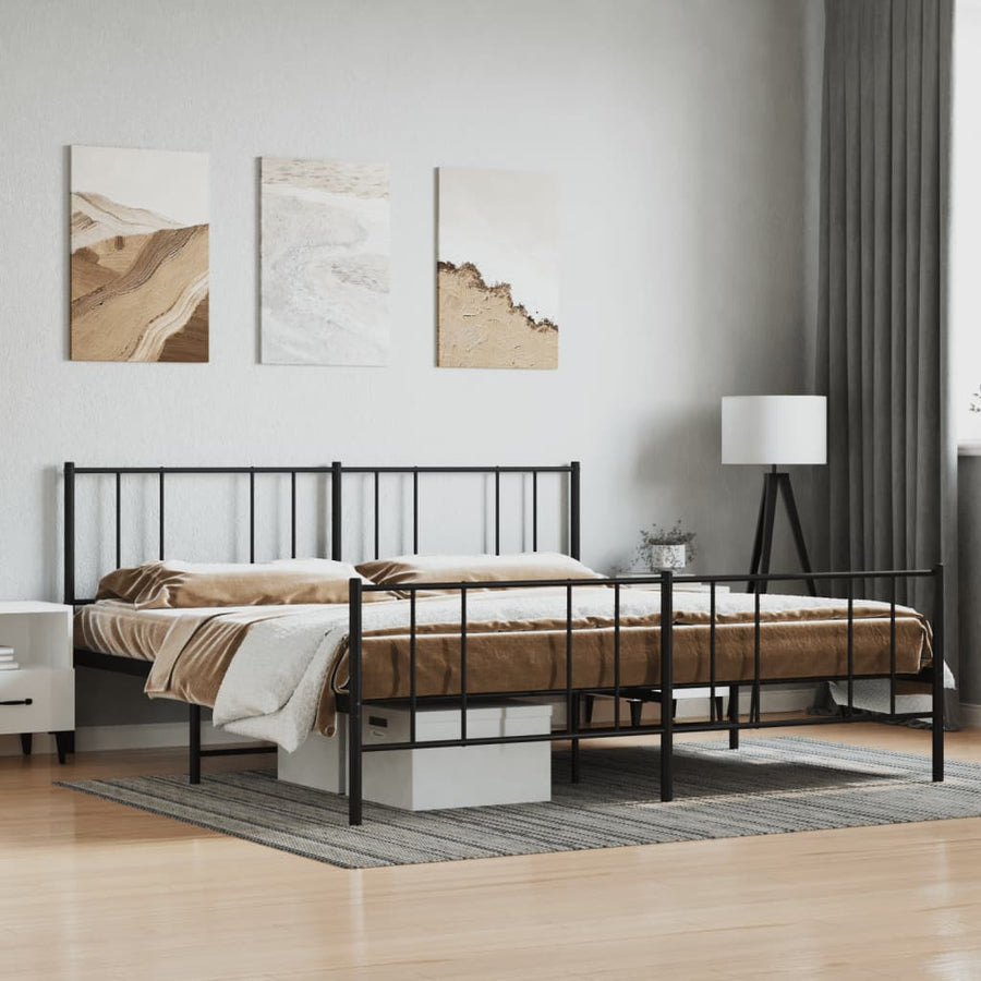 Bedframe Met Hoofd- En Voeteneinde Metaal 183 x 213 cm Zwart met hoofdbord & voetbord