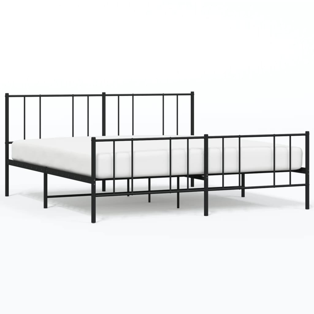 Bedframe Met Hoofd- En Voeteneinde Metaal 193 x 203 cm Zwart met hoofdbord & voetbord