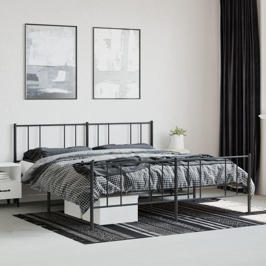 Bedframe Met Hoofd- En Voeteneinde Metaal 193 x 203 cm Zwart met hoofdbord & voetbord