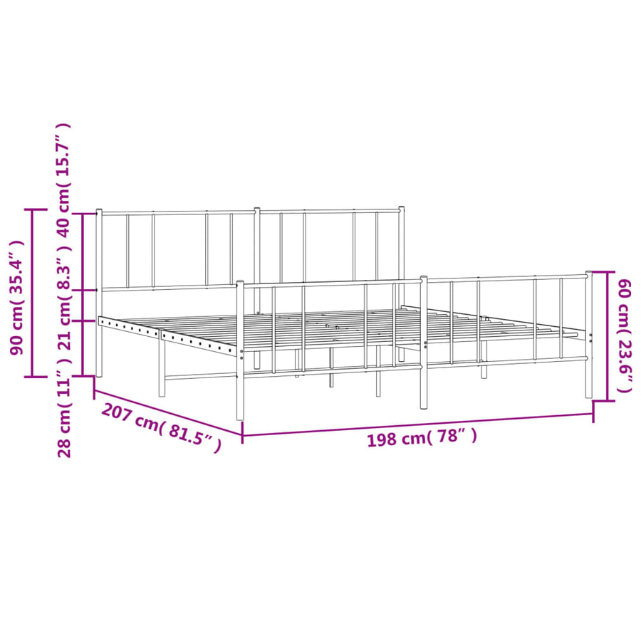 Bedframe Met Hoofd- En Voeteneinde Metaal 193 x 203 cm Zwart met hoofdbord & voetbord