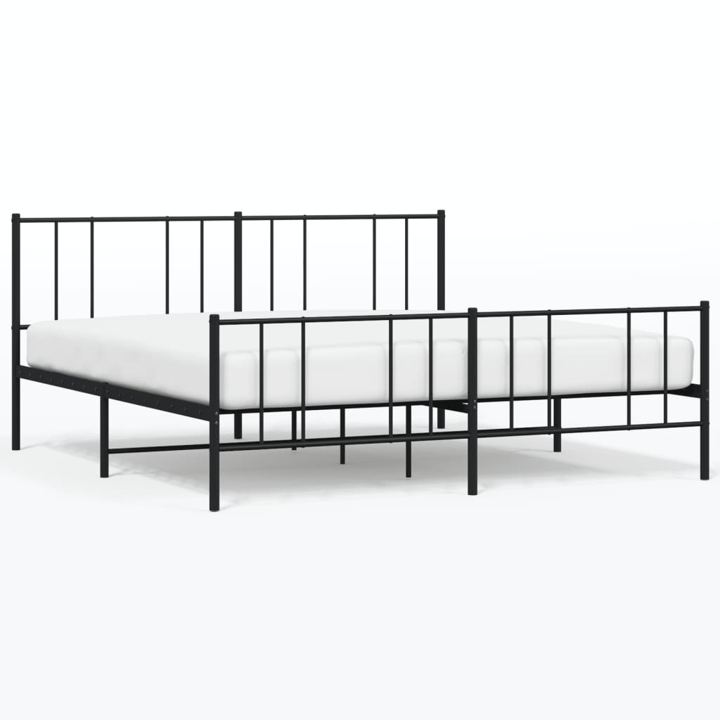 Bedframe Met Hoofd- En Voeteneinde Metaal 200 x 200 cm Zwart met hoofdbord & voetbord