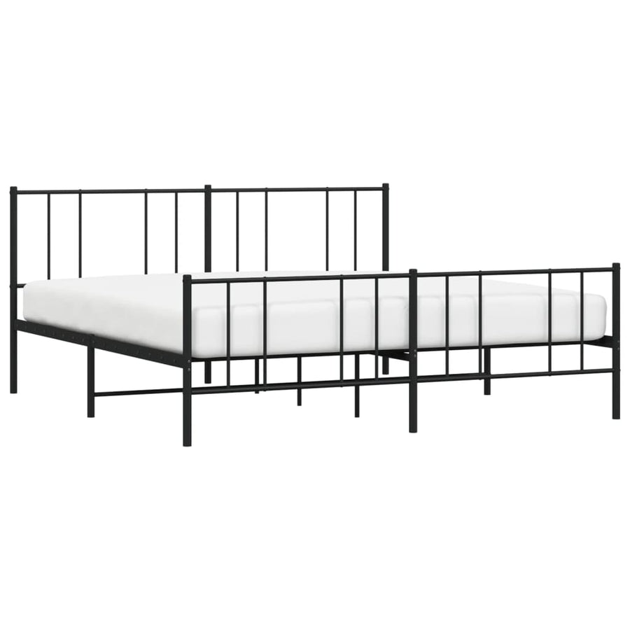 Bedframe Met Hoofd- En Voeteneinde Metaal 200 x 200 cm Zwart met hoofdbord & voetbord