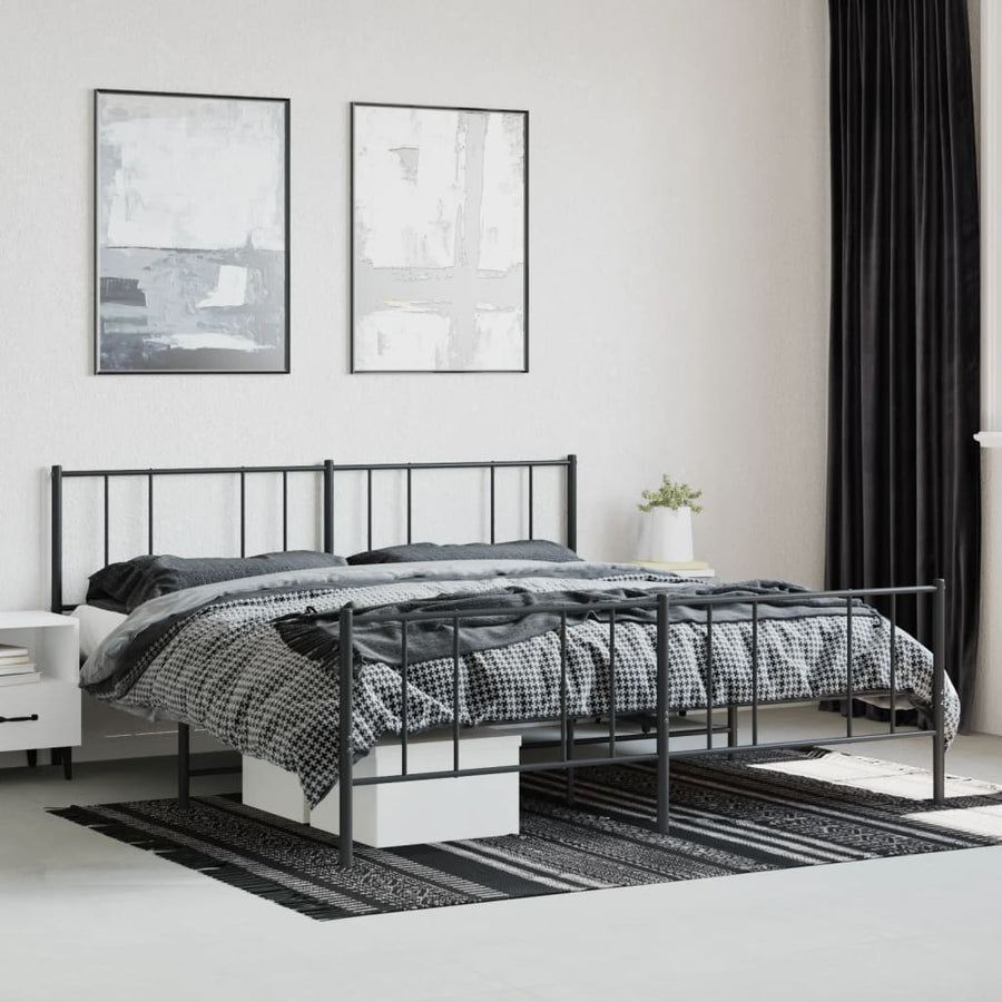 Bedframe Met Hoofd- En Voeteneinde Metaal 200 x 200 cm Zwart met hoofdbord & voetbord