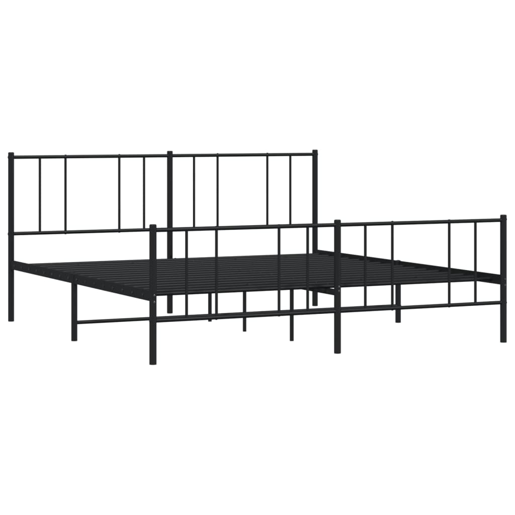 Bedframe Met Hoofd- En Voeteneinde Metaal 200 x 200 cm Zwart met hoofdbord & voetbord