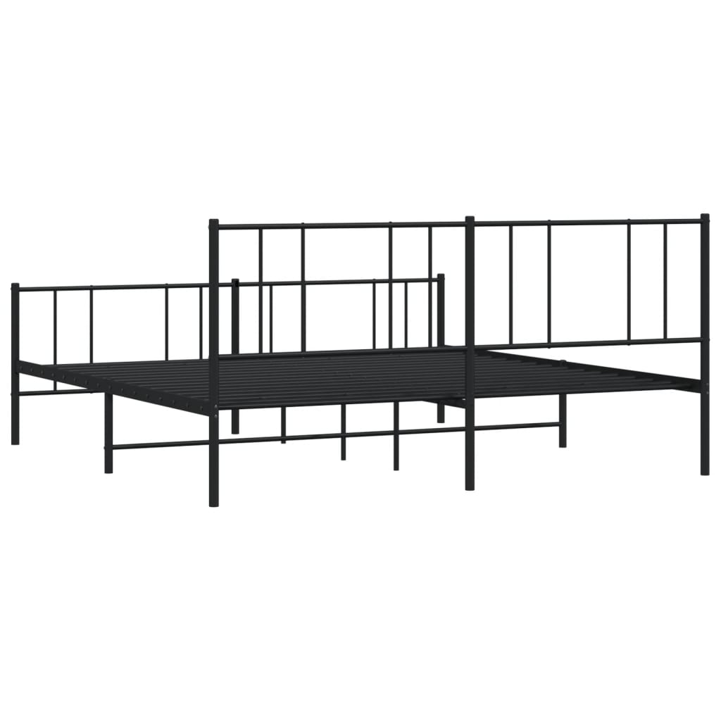 Bedframe Met Hoofd- En Voeteneinde Metaal 200 x 200 cm Zwart met hoofdbord & voetbord