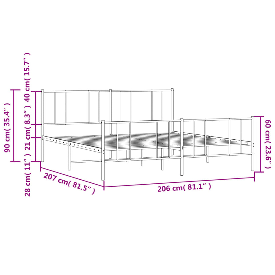 Bedframe Met Hoofd- En Voeteneinde Metaal 200 x 200 cm Zwart met hoofdbord & voetbord