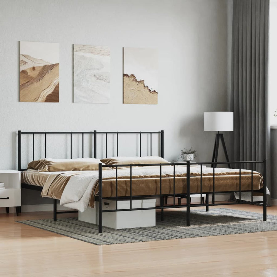 Bedframe Met Hoofd- En Voeteneinde Metaal 200 x 200 cm Zwart met hoofdbord & voetbord