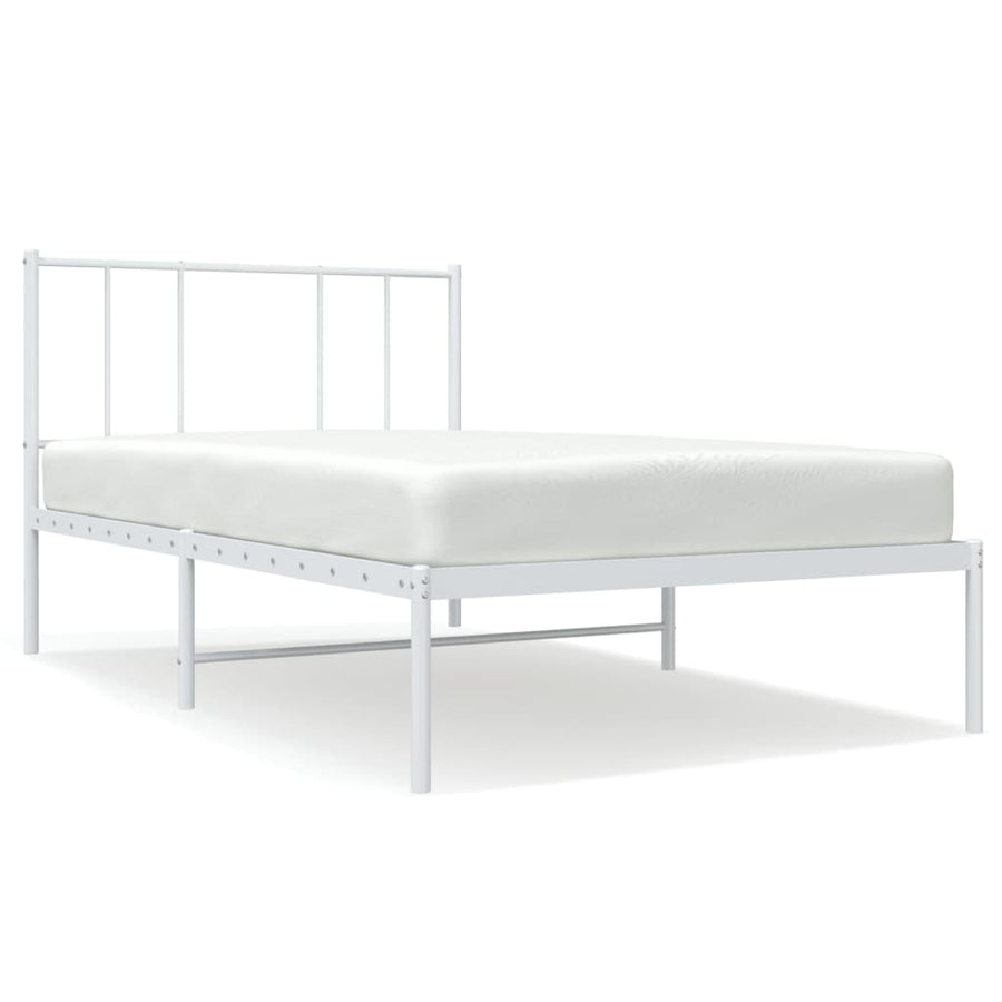 Bedframe Metaal 75 X 190 Cm Wit met hoofdbord