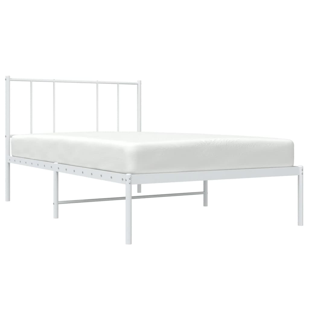 Bedframe Metaal 75 X 190 Cm Wit met hoofdbord