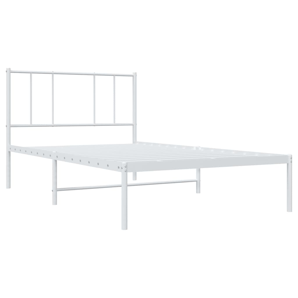 Bedframe Metaal 75 X 190 Cm Wit met hoofdbord