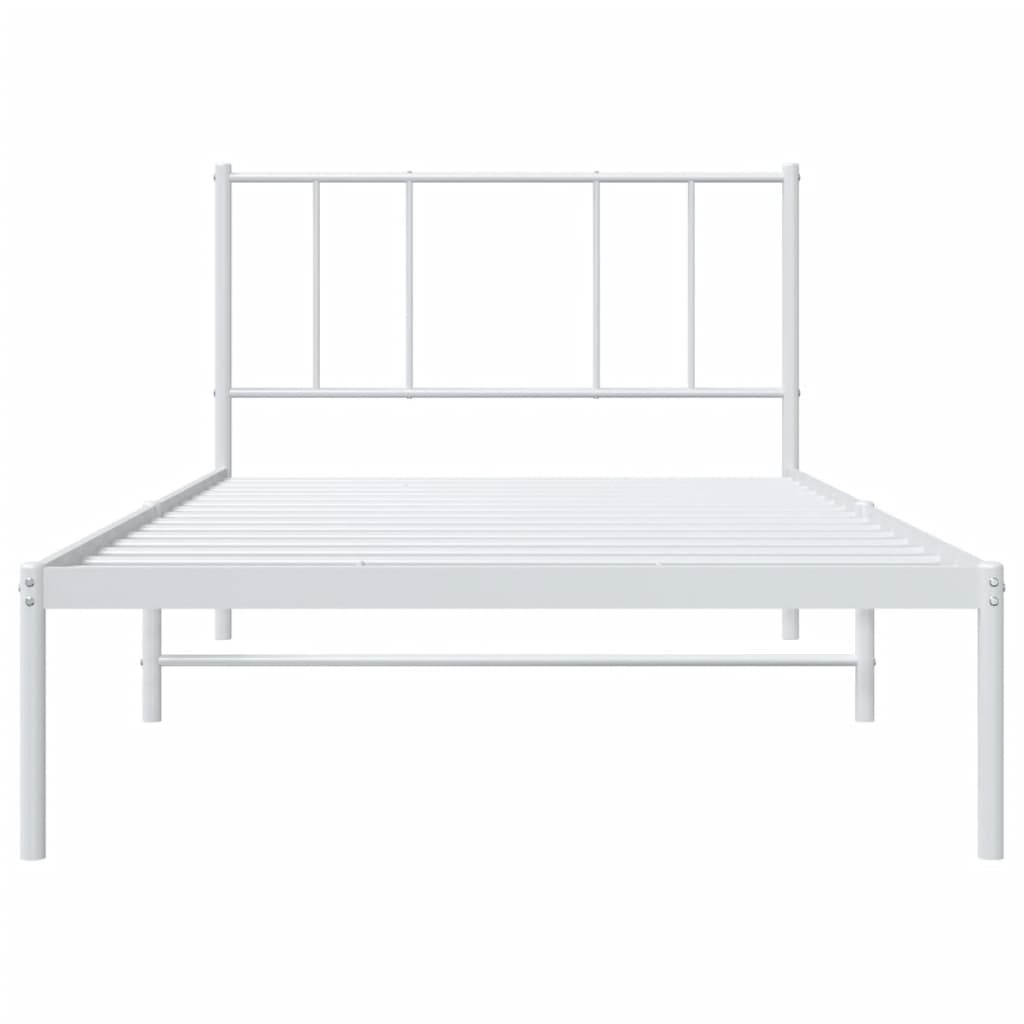 Bedframe Metaal 75 X 190 Cm Wit met hoofdbord