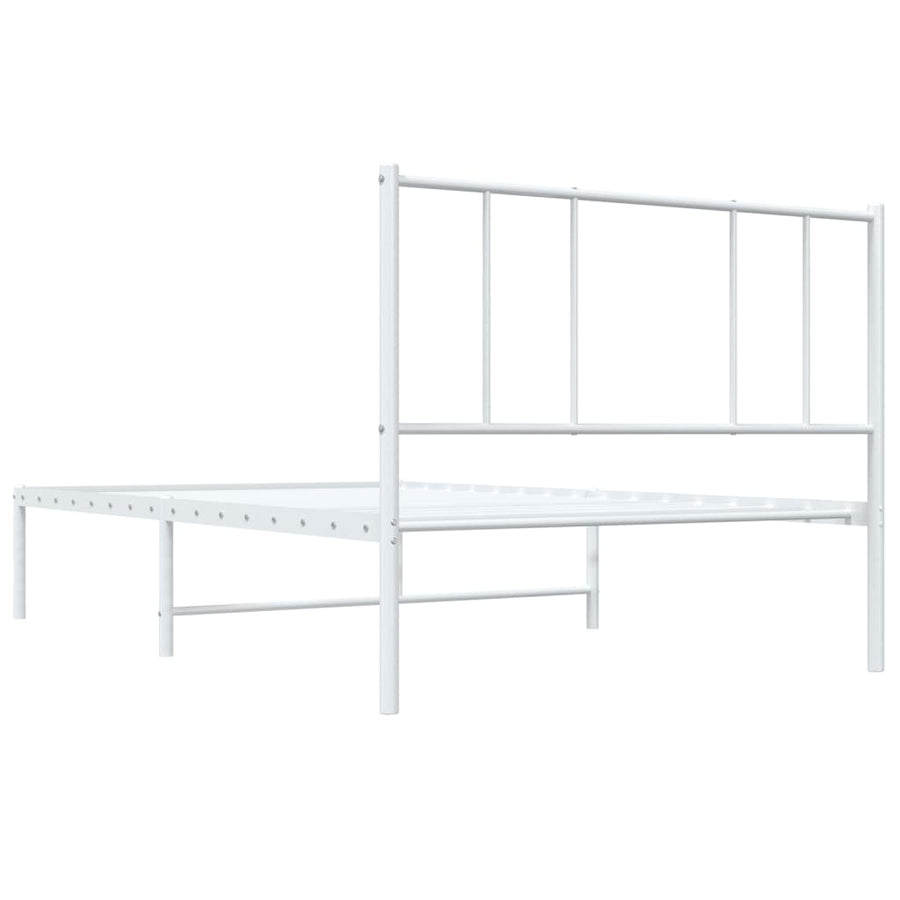 Bedframe Metaal 75 X 190 Cm Wit met hoofdbord