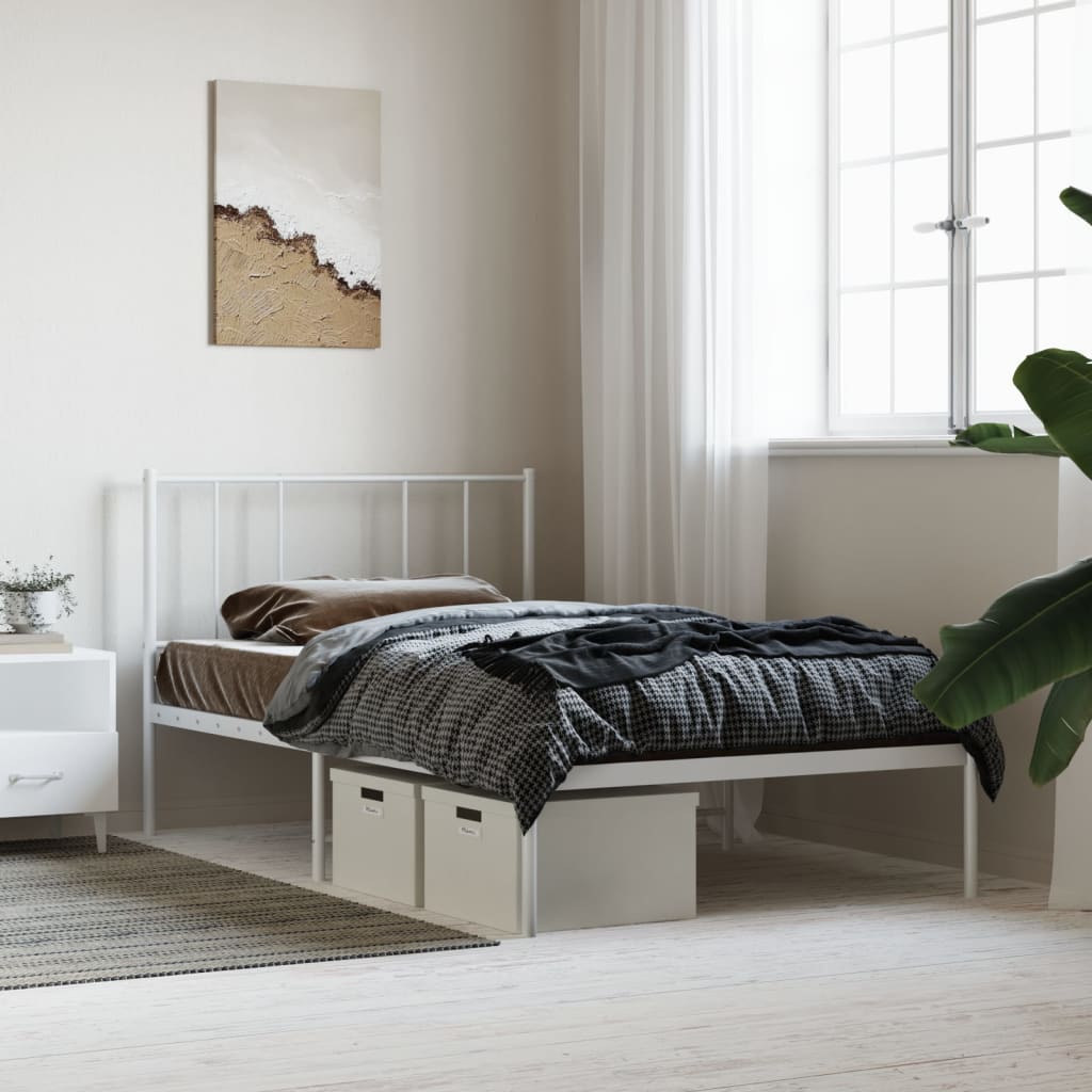 Bedframe Metaal 80 x 200 cm Wit met hoofdbord