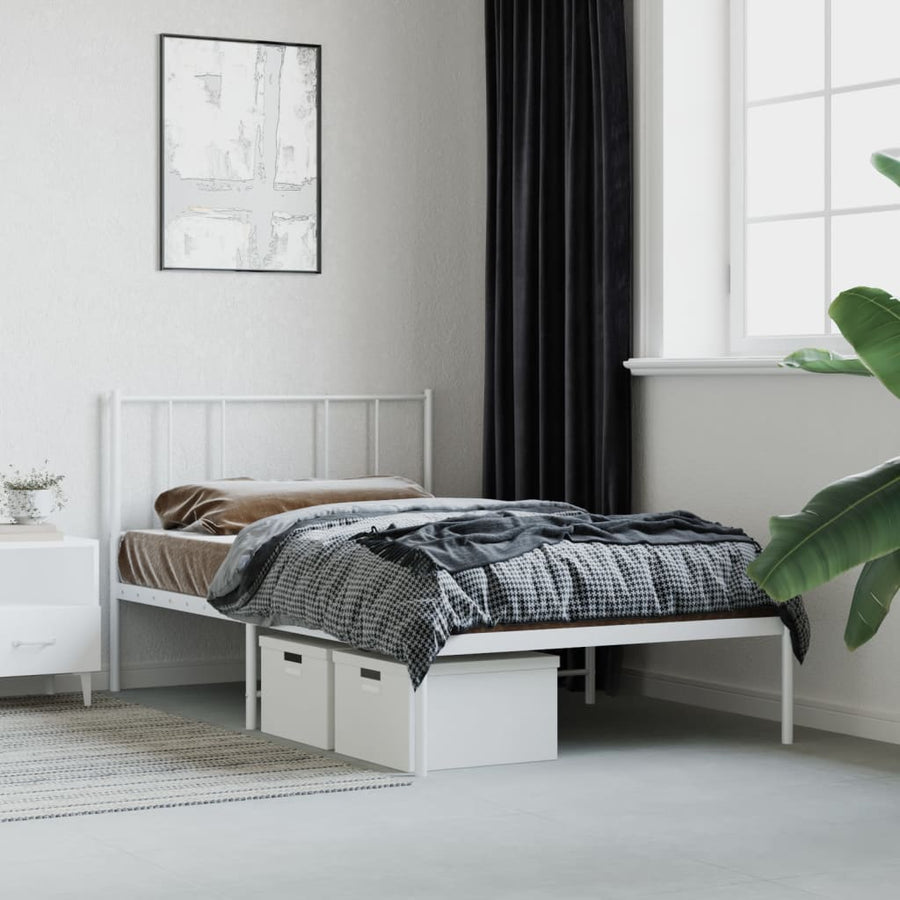 Bedframe Metaal 80 x 200 cm Wit met hoofdbord