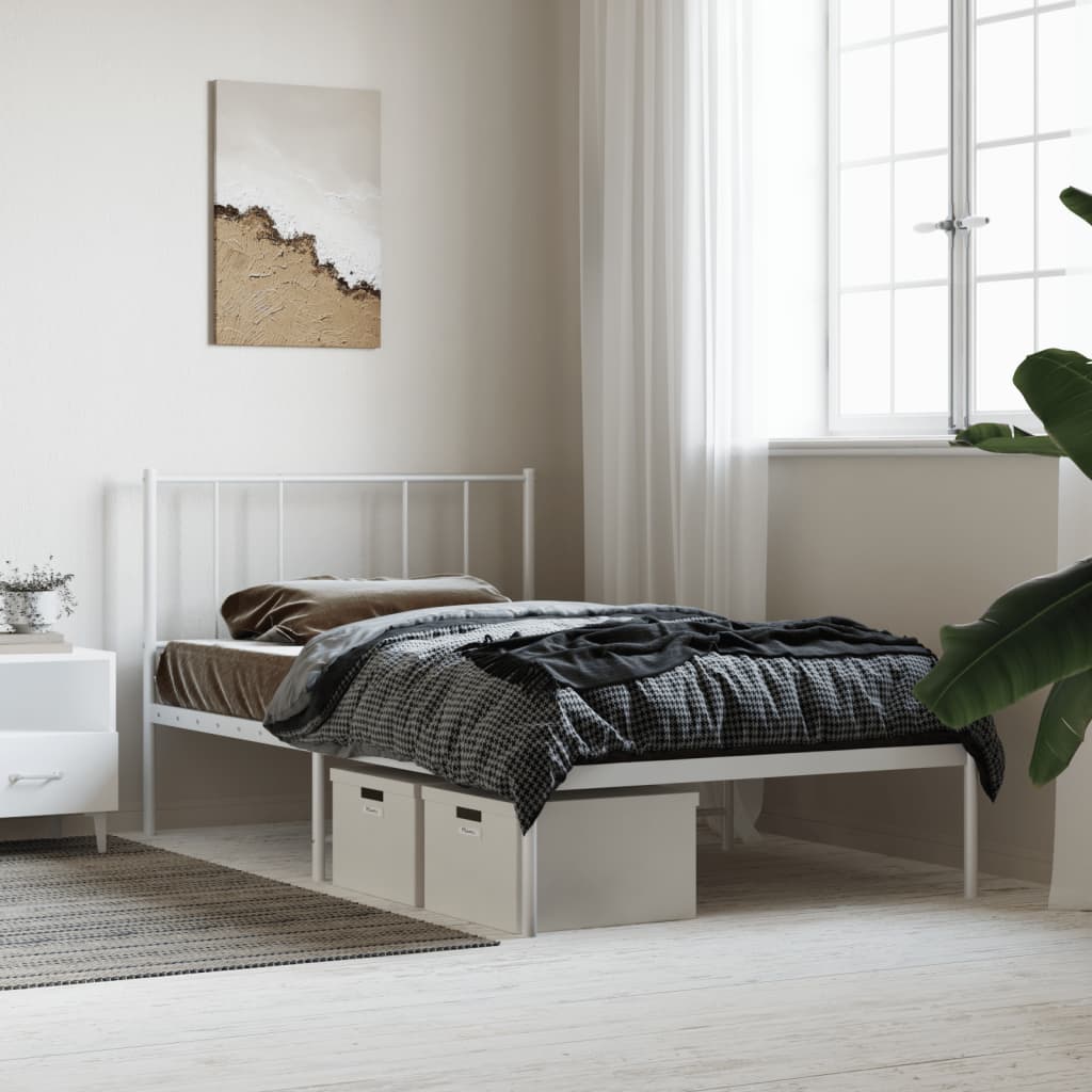 Bedframe Metaal 90 x 190 cm Wit met hoofdbord
