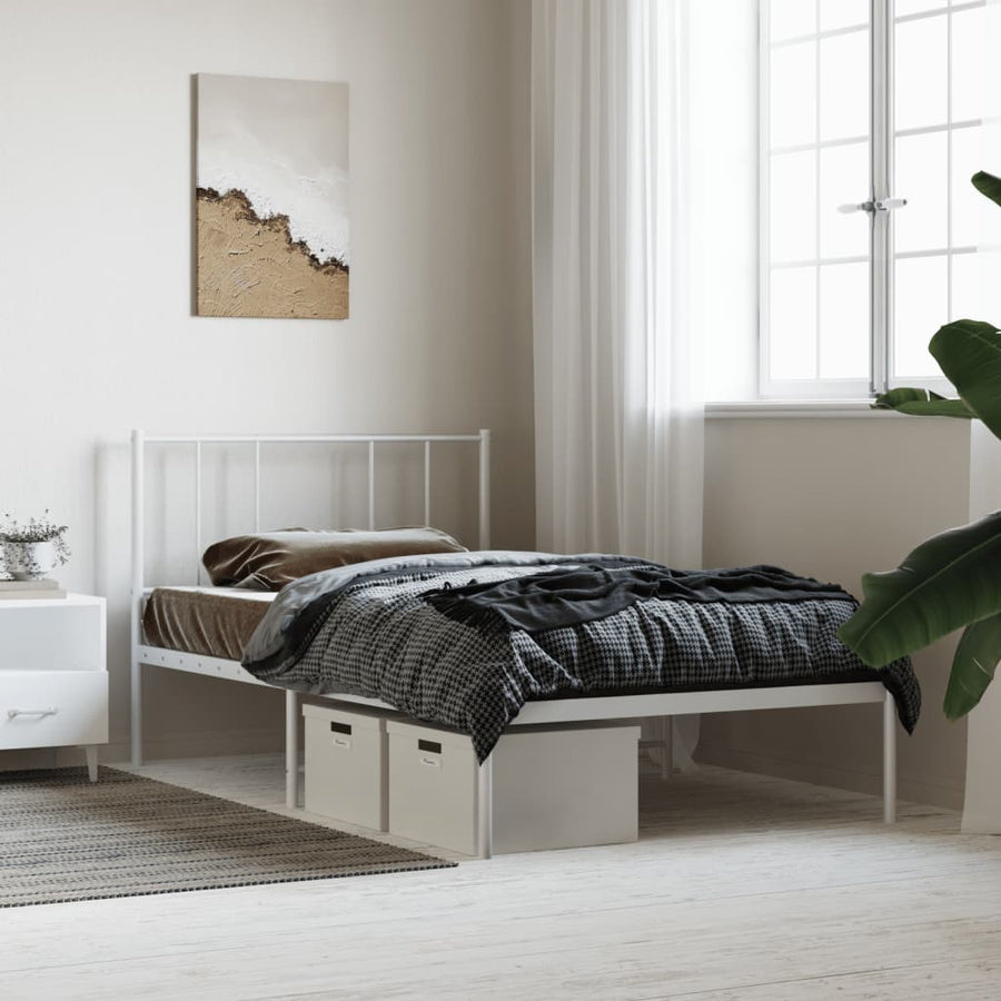 Bedframe Metaal 100 x 200 cm Wit met hoofdbord