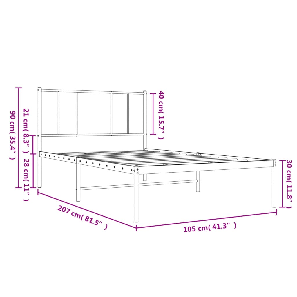 Bedframe Metaal 100 x 200 cm Wit met hoofdbord