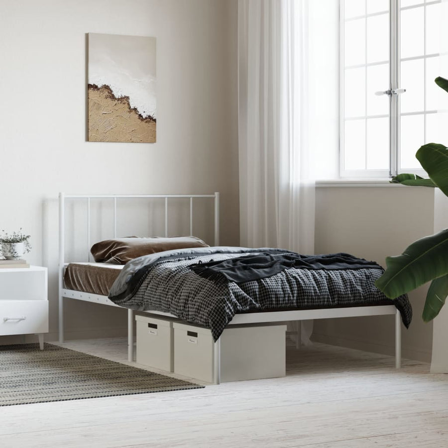 Bedframe Metaal 107 x 203 cm Wit met hoofdbord