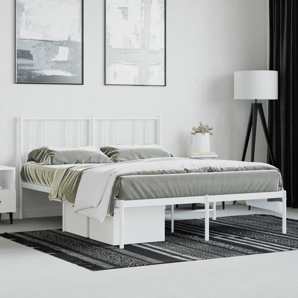 Bedframe Metaal 140 x 190 cm Wit met hoofdbord