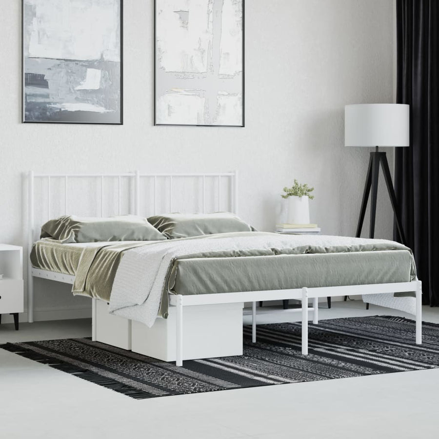 Bedframe Metaal 140 x 200 cm Wit met hoofdbord