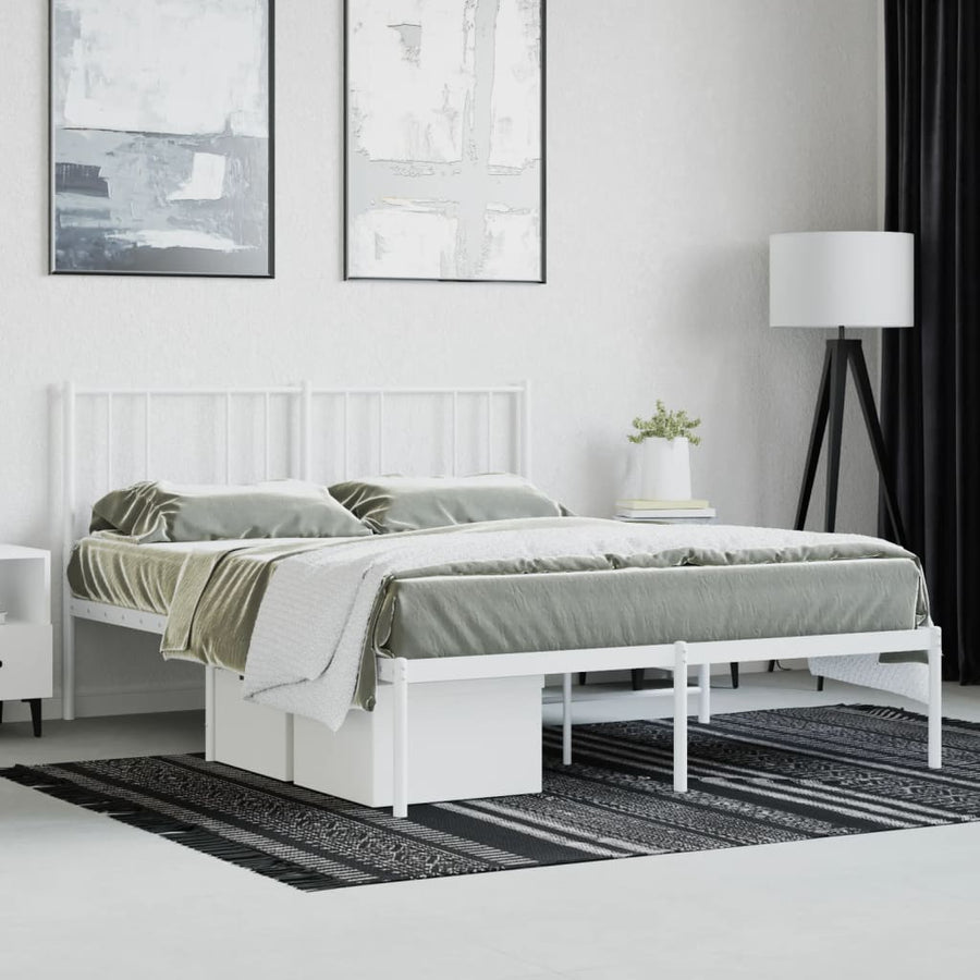 Bedframe Metaal 150 x 200 cm Wit met hoofdbord