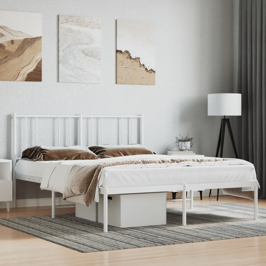 Bedframe Metaal 150 x 200 cm Wit met hoofdbord