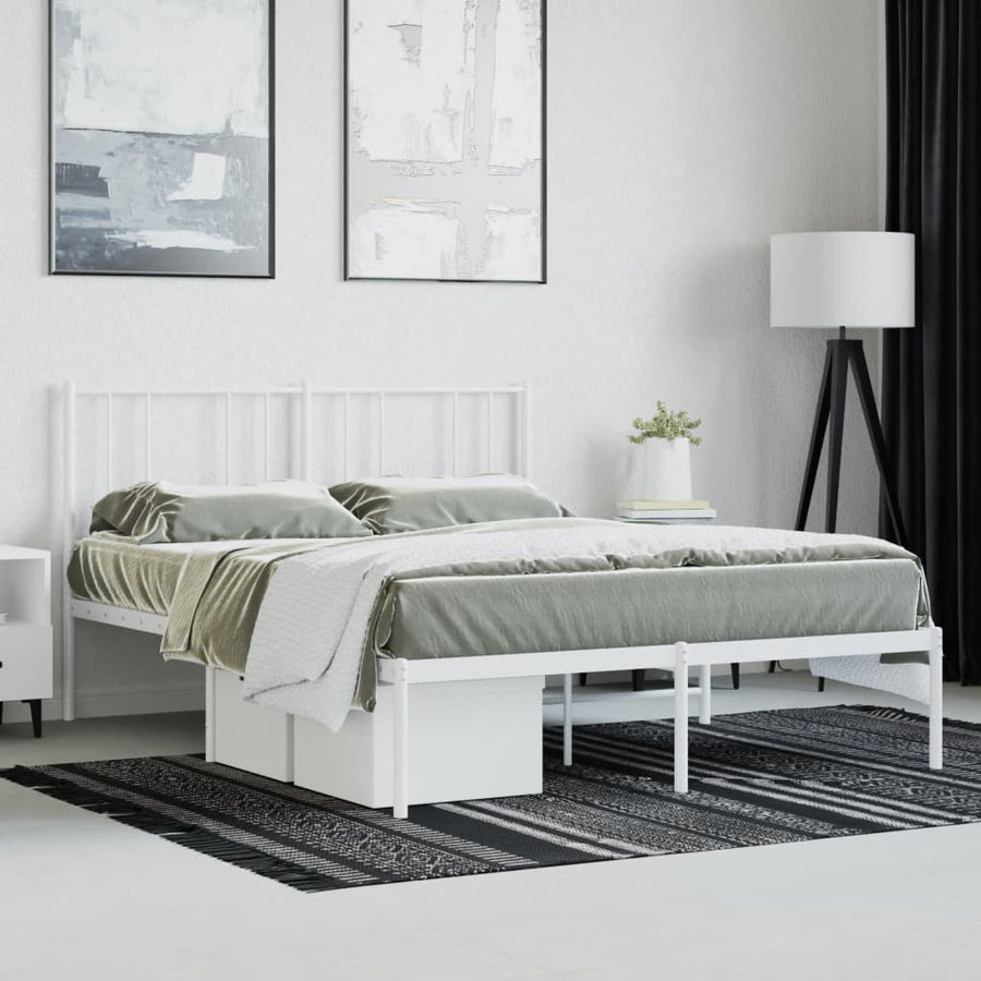 Bedframe Metaal 160 x 200 cm Wit met hoofdbord