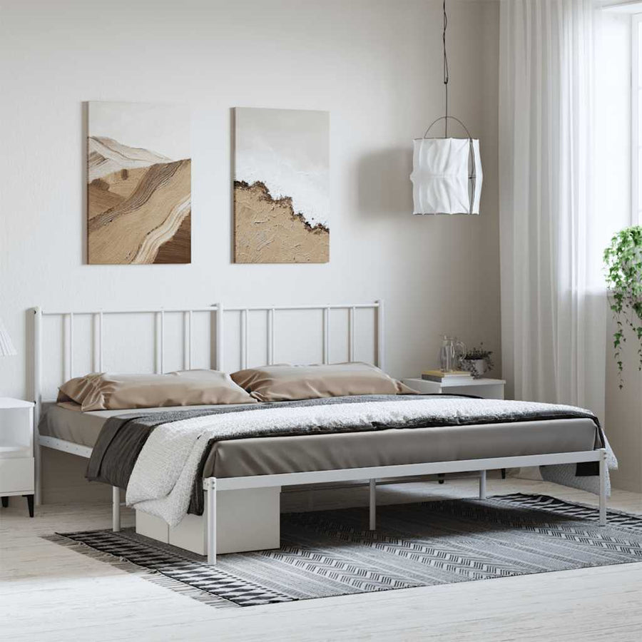 Bedframe Metaal 183 x 213 cm Wit met hoofdbord