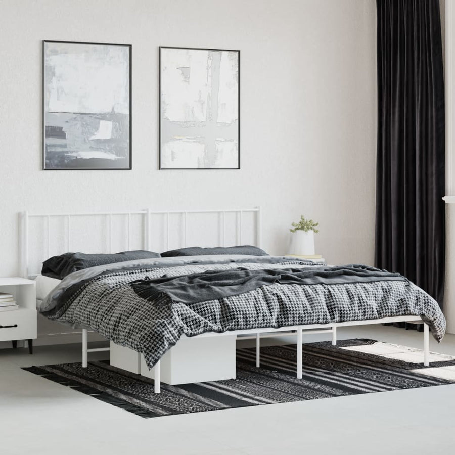Bedframe Metaal 193 x 203 cm Wit met hoofdbord