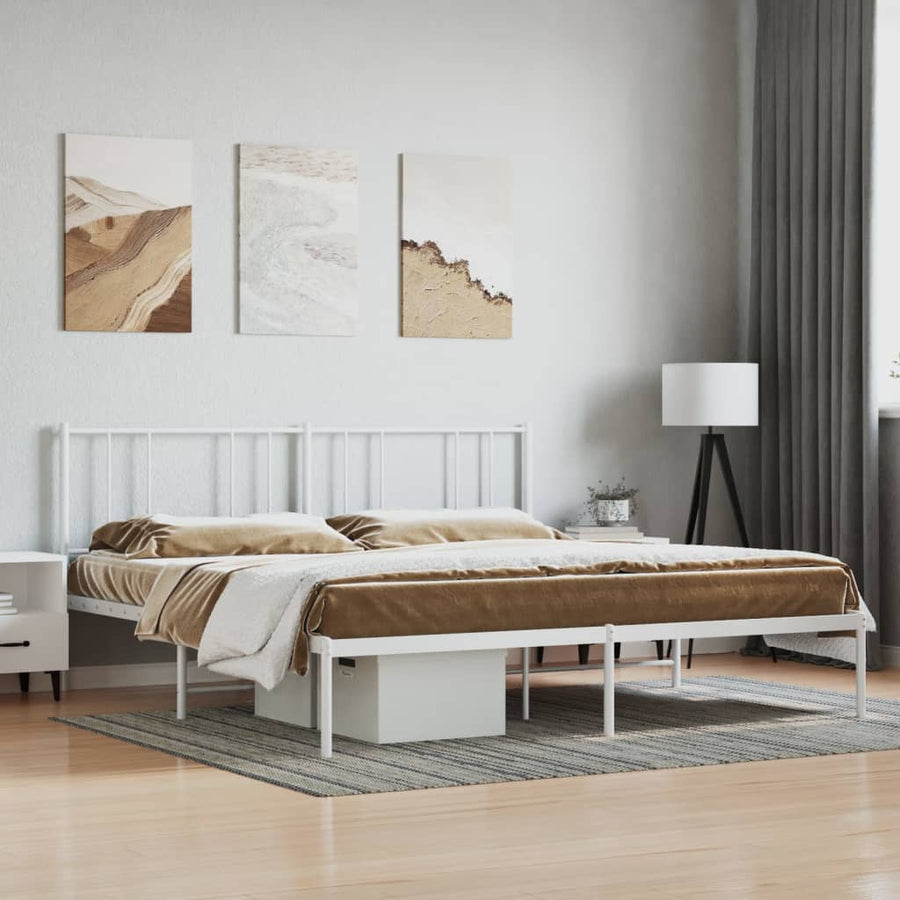 Bedframe Metaal 193 x 203 cm Wit met hoofdbord