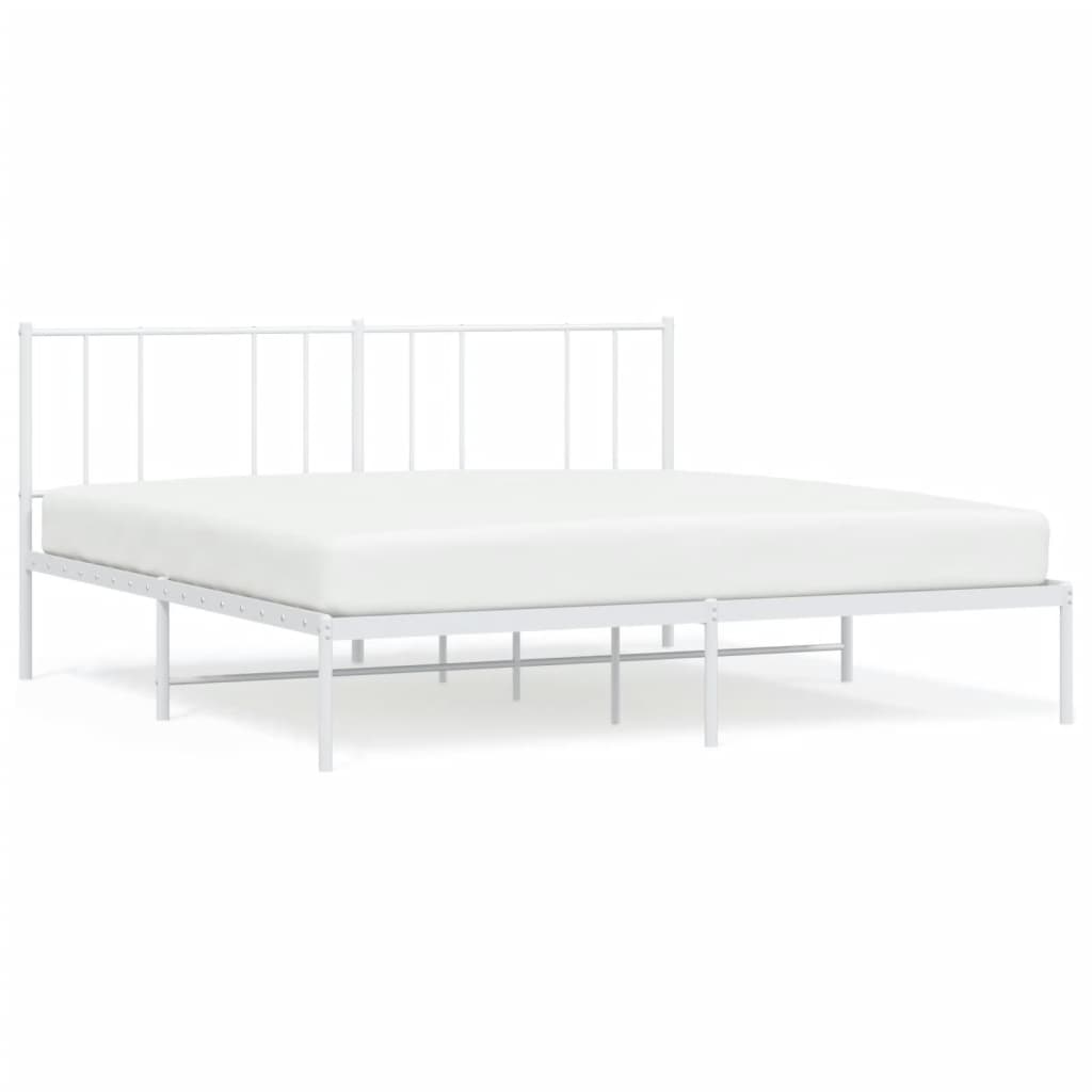 Bedframe Metaal 200 x 200 cm Wit met hoofdbord
