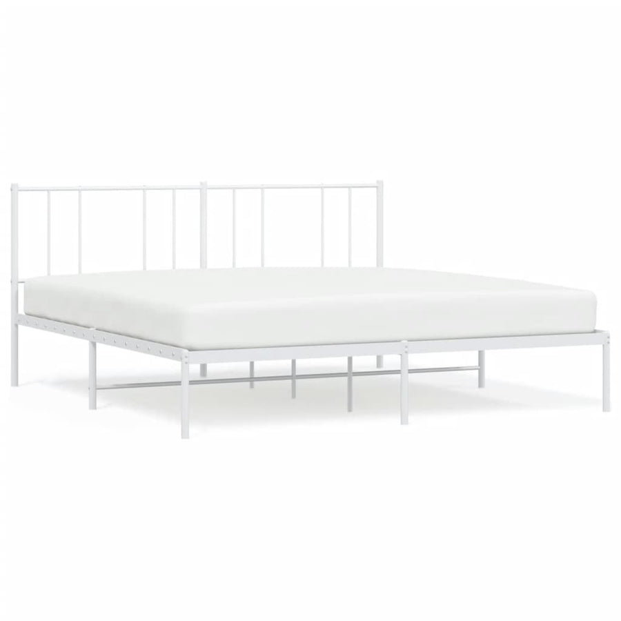Bedframe Metaal 200 x 200 cm Wit met hoofdbord