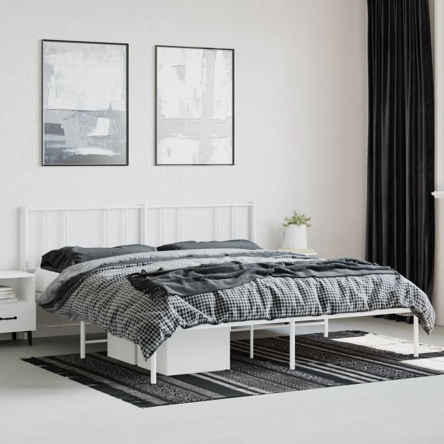 Bedframe Metaal 200 x 200 cm Wit met hoofdbord