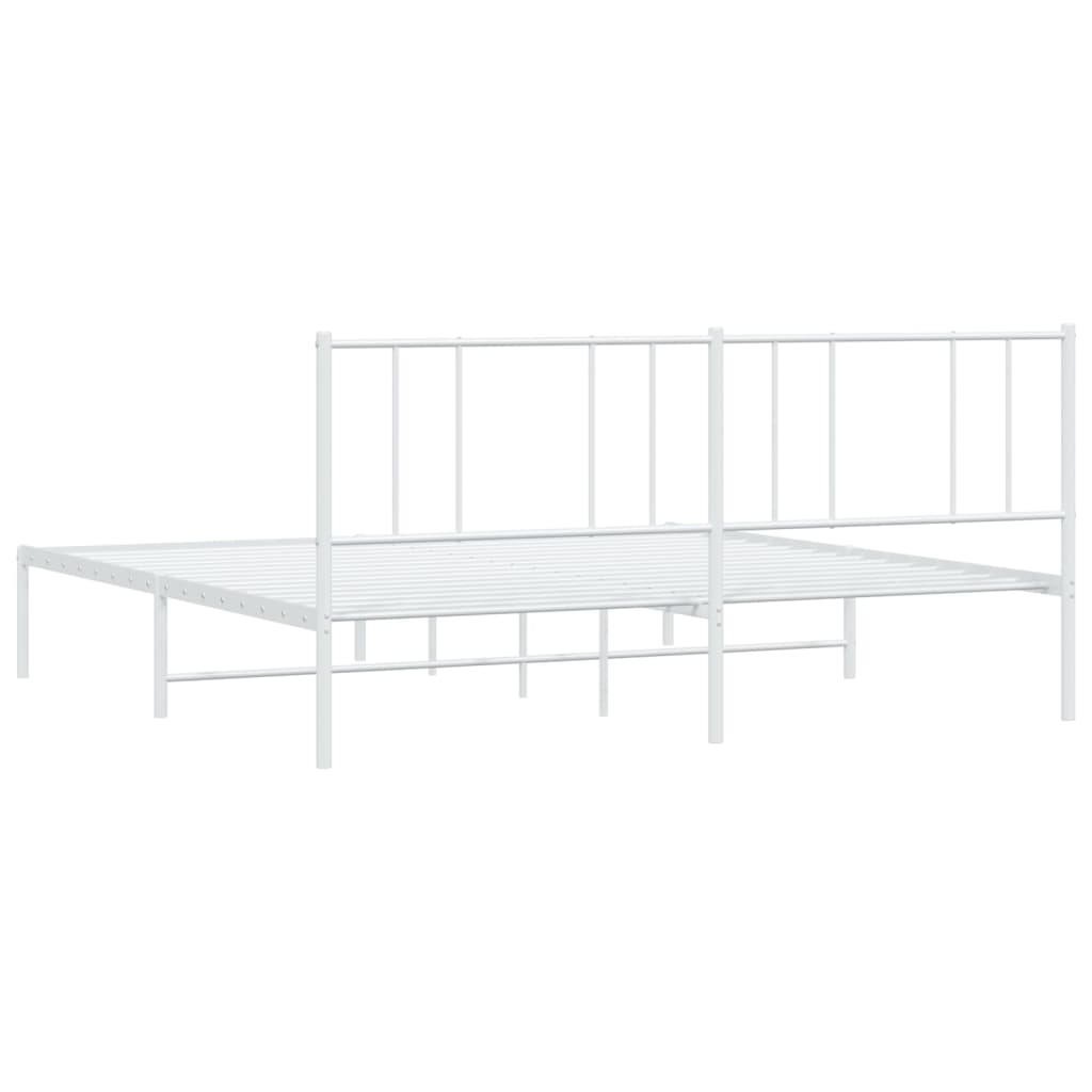 Bedframe Metaal 200 x 200 cm Wit met hoofdbord
