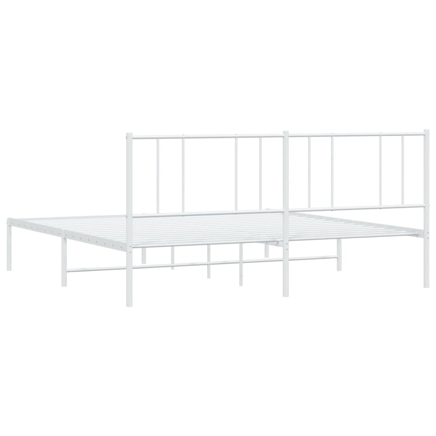 Bedframe Metaal 200 x 200 cm Wit met hoofdbord