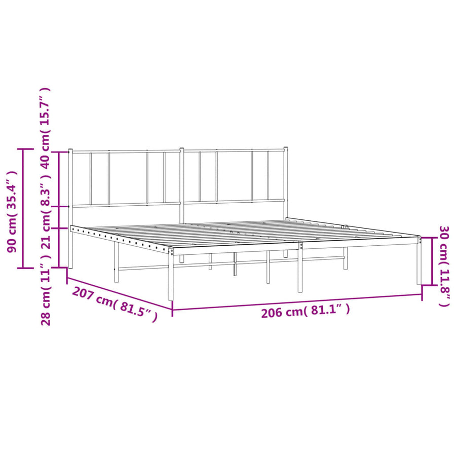 Bedframe Metaal 200 x 200 cm Wit met hoofdbord
