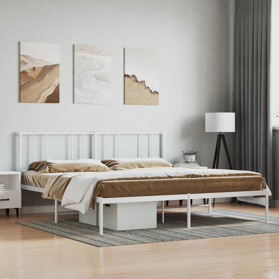 Bedframe Metaal 200 x 200 cm Wit met hoofdbord