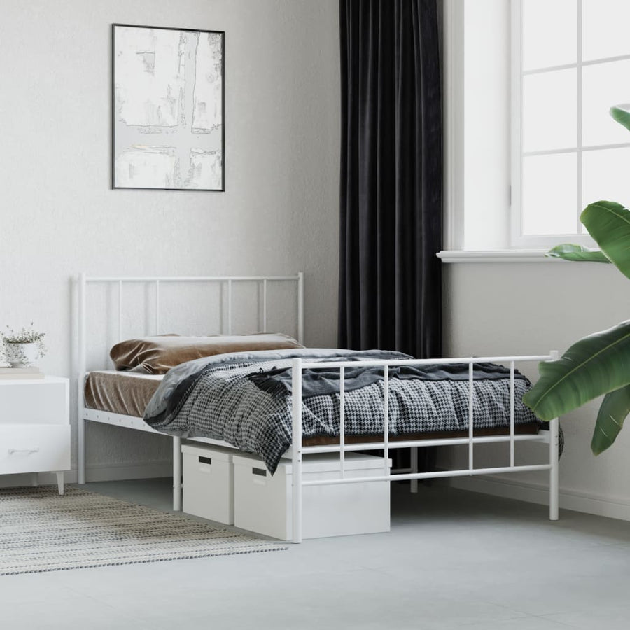 Bedframe Met Hoofd- En Voeteneinde Metaal 80 x 200 cm Wit met hoofdbord & voetbord