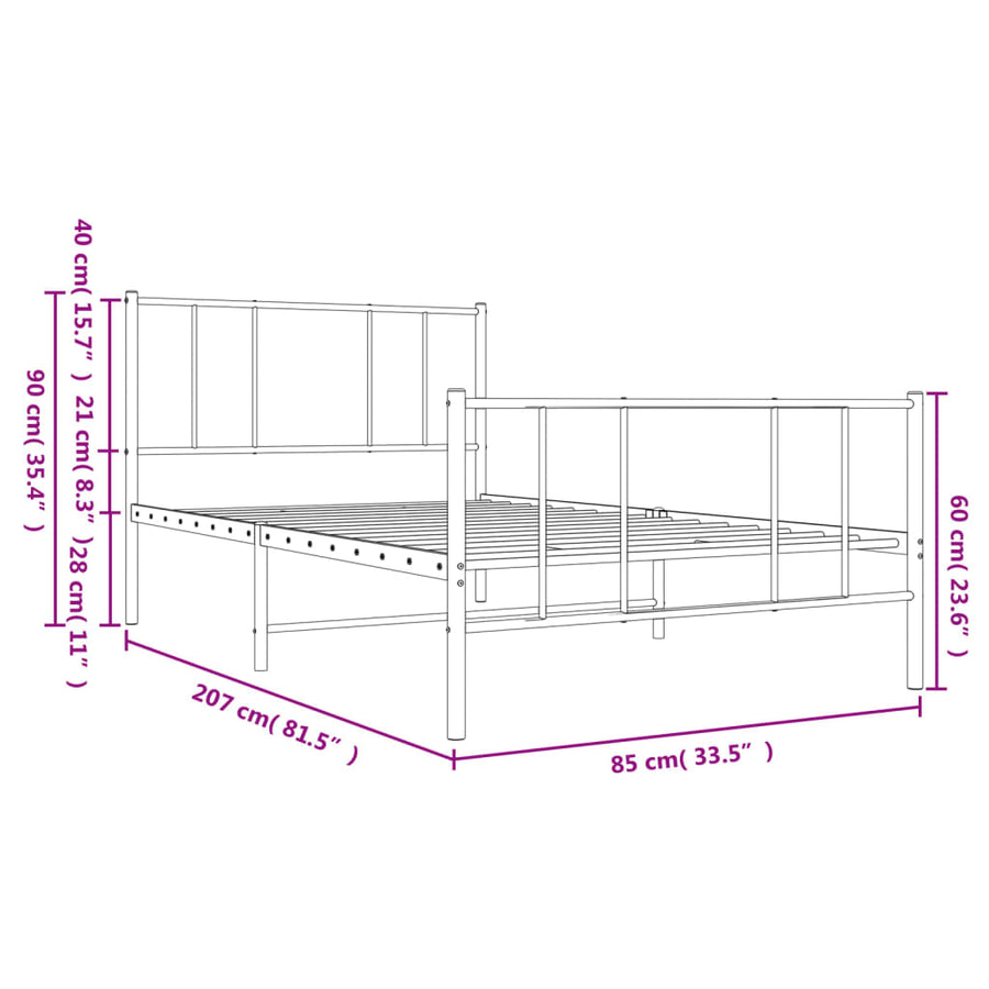 Bedframe Met Hoofd- En Voeteneinde Metaal 80 x 200 cm Wit met hoofdbord & voetbord