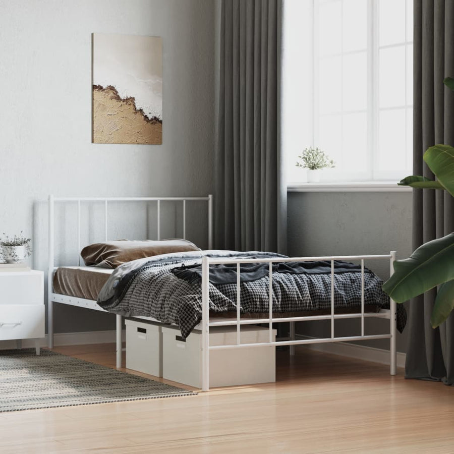 Bedframe Met Hoofd- En Voeteneinde Metaal 80 x 200 cm Wit met hoofdbord & voetbord
