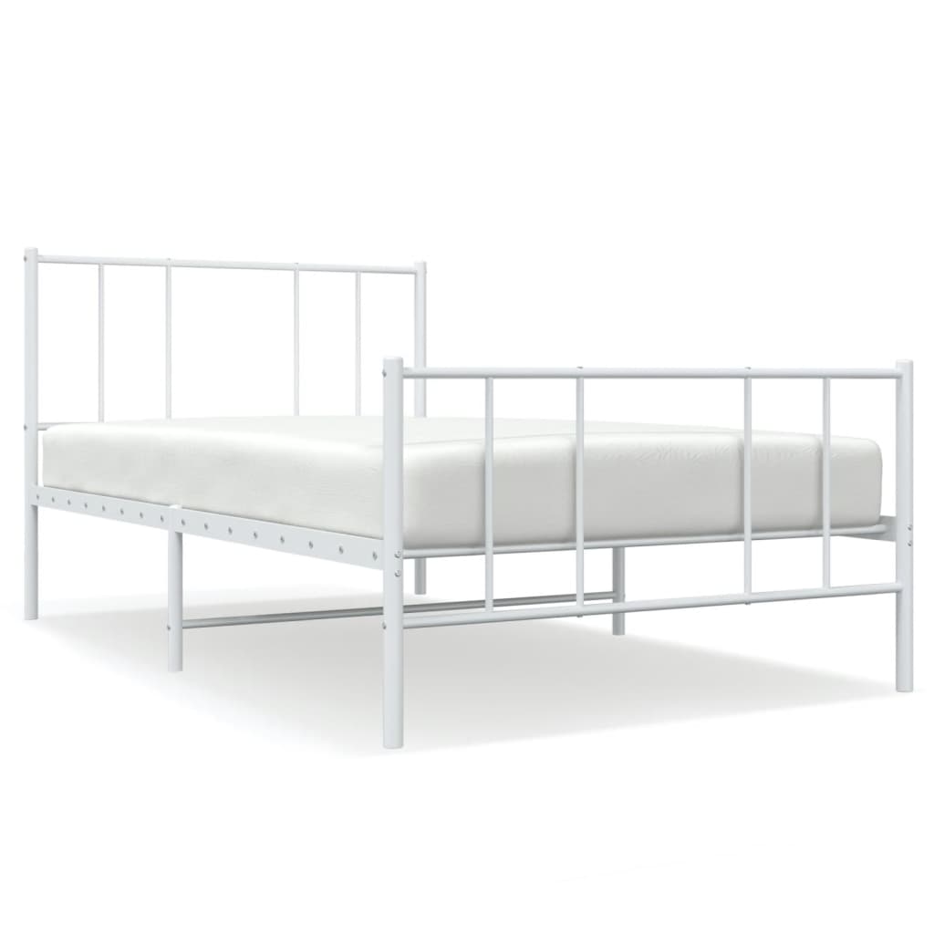 Bedframe Met Hoofd- En Voeteneinde Metaal 90 x 190 cm Wit met hoofdbord & voetbord